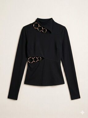 Chic Black Long Sleeve Top with Gold Accents